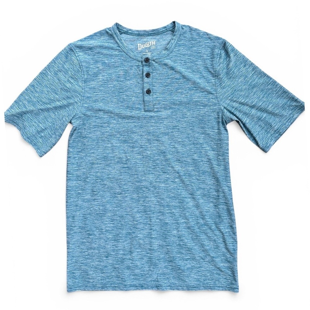 Duluth Trading Co Henley Shirt Mens Small Blue Excellent Space Dye Short Sleeve